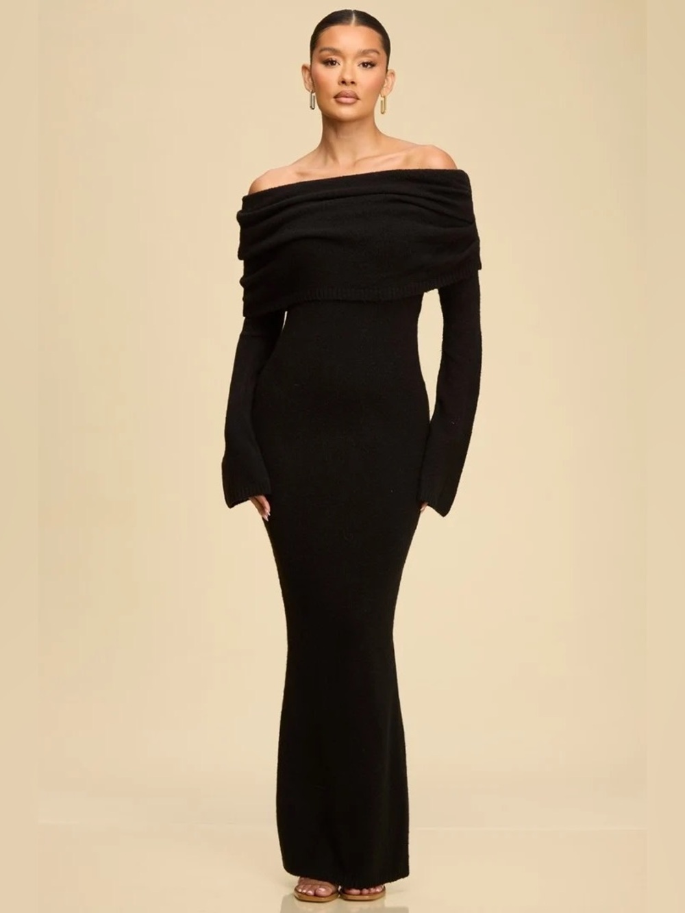 NWT Luxxel Black Off-Shoulder Knit Maxi Dress | Chic Fall Outfit